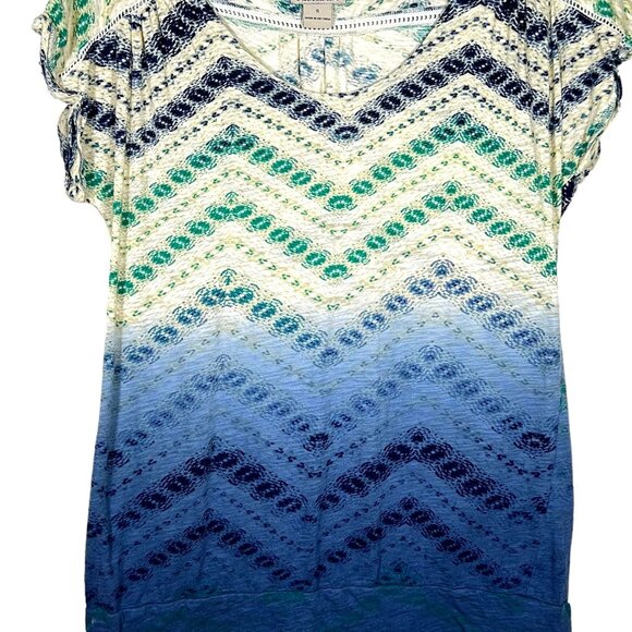 Lucky Brand - Live in Love - Women's Sz S - Blue, Green & Yellow Chevron Design - Picture 2 of 11